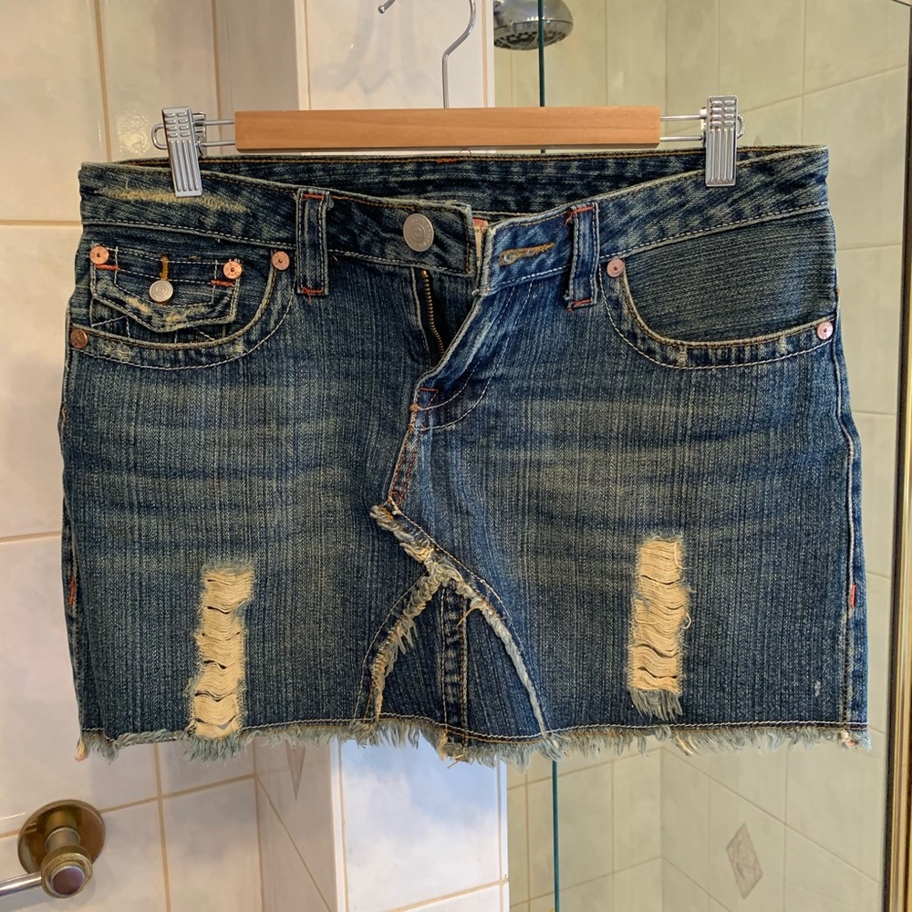 Distressed jeans skirt